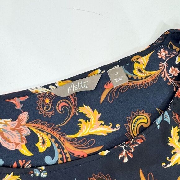 Motto Top Womens 2X Black Floral Pattern Kimono Sleeve Boat Neck Blouse Mature - Picture 3 of 10